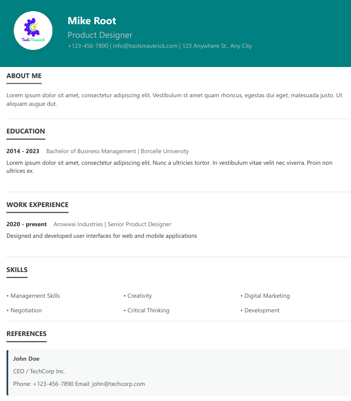 ToolsMaverick resume Teamplete 5